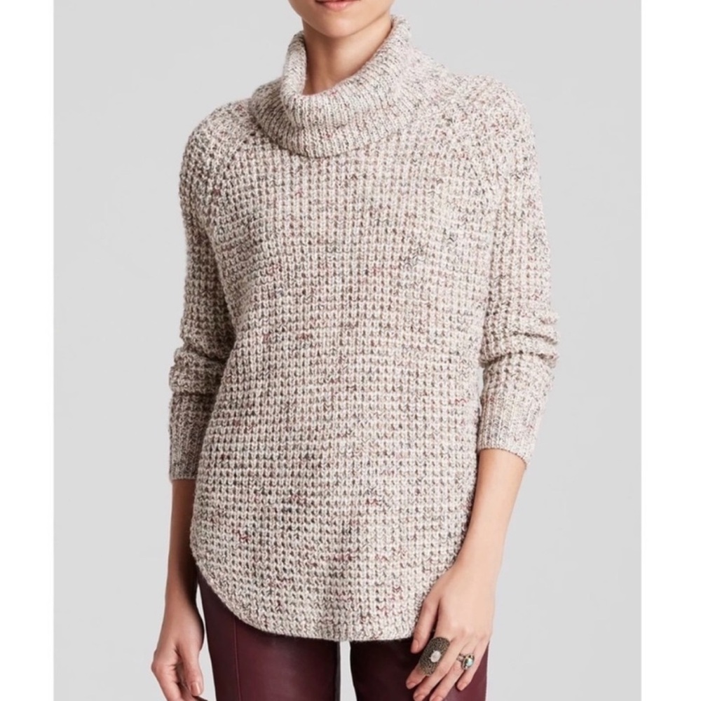 Free People Dylan Tweedy Marbled Oatmeal Cowlneck Pullover Sweater